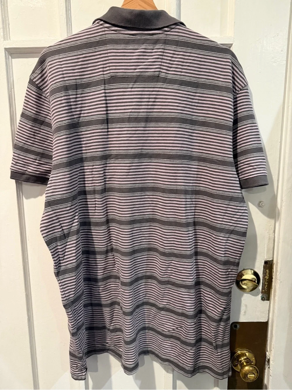Banana Republic Men's Gray and Pink Striped Polo